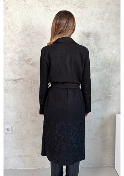 Kadın Nakışlı Uzun Kaşe Kaban 99695 indirimleri