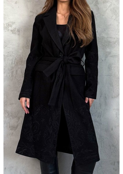 Kadın Nakışlı Uzun Kaşe Kaban 99695