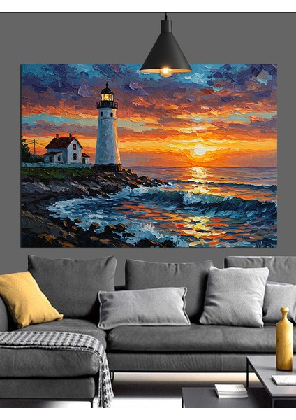 Deniz Feneri Gün Batımı Manzarası Dekoratif Kanvas - Mdf Ahşap Tablo