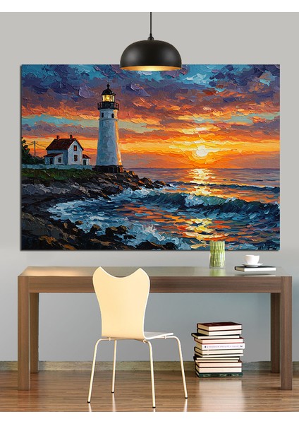 Deniz Feneri Gün Batımı Manzarası Dekoratif Kanvas - Mdf Ahşap Tablo modelleri