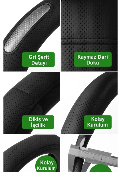 Kia Ceed 2019-2023 Geçmeli Direksiyon Kılıfı Delikli Siyah Gümüş Deri indirimleri