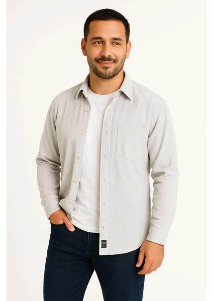 Erkek Fitilli Kadife Cepli Gömlek Oversize Rahat Kalıp - Gri fiyatları