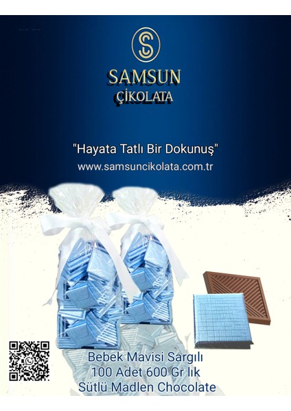 Samsun Çikolata 100 Lü 600 gr Bebek Mavisi Sargılı Madlen Çikolata indirimleri