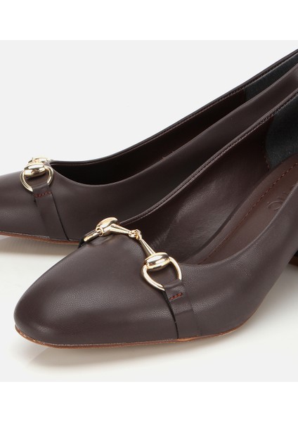 01AYH314840A480 KADIN Kahverengi Gold Tokalı Kalın Topuklu Ayakkabı modelleri