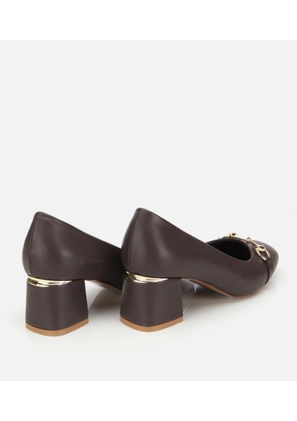 01AYH314840A480 KADIN Kahverengi Gold Tokalı Kalın Topuklu Ayakkabı fırsatları