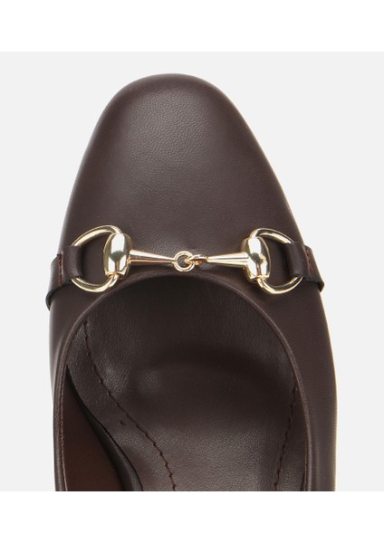 01AYH314840A480 KADIN Kahverengi Gold Tokalı Kalın Topuklu Ayakkabı indirimleri