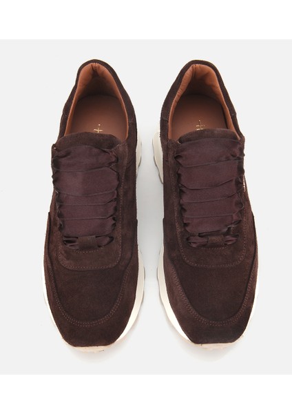 01AYH315410A480 KADIN Süet Deri Kahverengi Bağcık Detaylı Yüksek Tabanlı Spor Ayakkabı