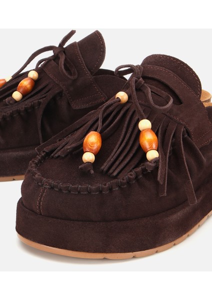 01TEH316580A480 KADIN Süet Deri Kahverengi Püsküllü Kalın Tabanlı Terlik modelleri