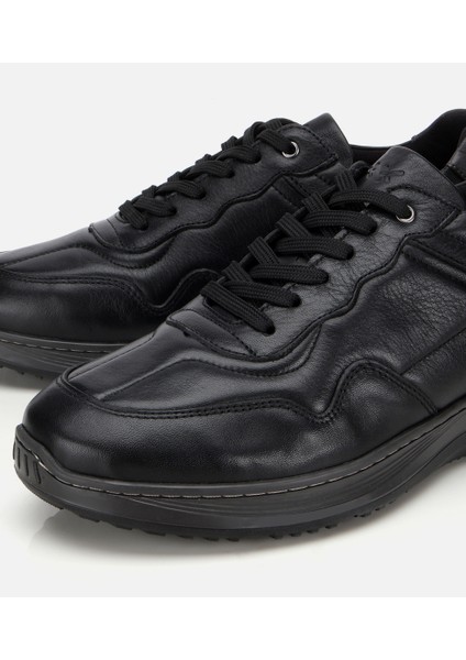 02AYH314080A100 ERKEK Deri Siyah Dikiş Detaylı Comfort Spor Ayakkabı modelleri