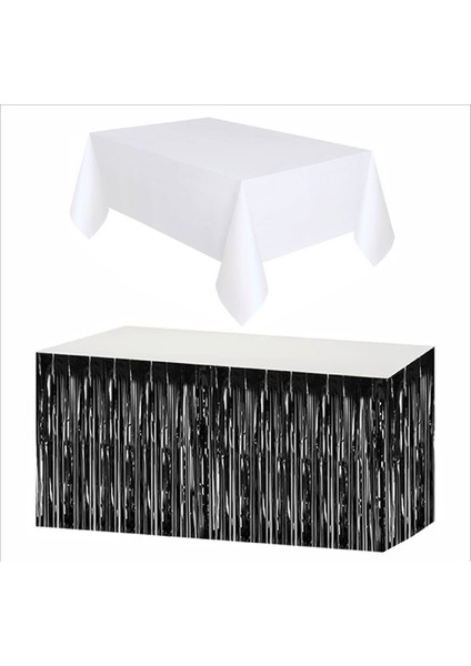 Beyaz Masa Örtüsü, Siyah Masa Eteği, 2 Adet Siyah Arka Fon fiyatları