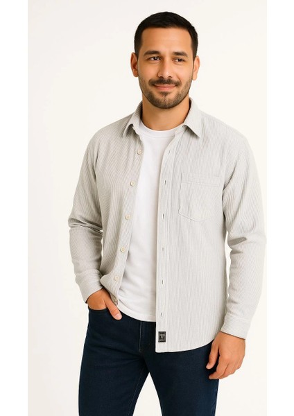 Erkek Fitilli Kadife Cepli Gömlek Oversize Rahat Kalıp - Gri fiyatları