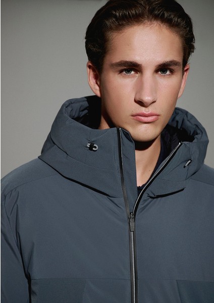 Su İtici Kapüşonlu Gri Şişme Mont 0110663-80776