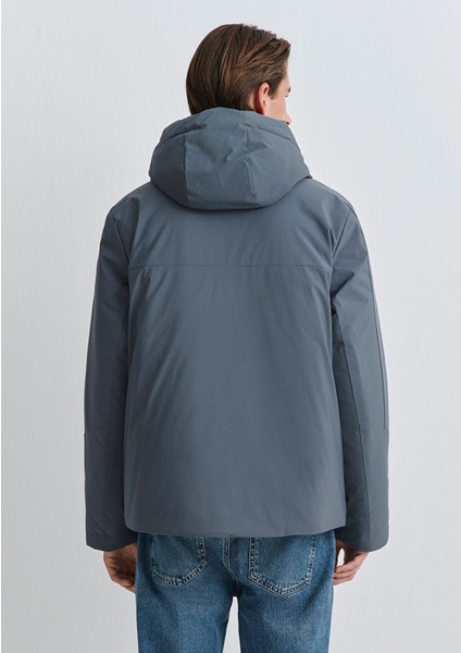 Su İtici Kapüşonlu Gri Şişme Mont 0110663-80776
