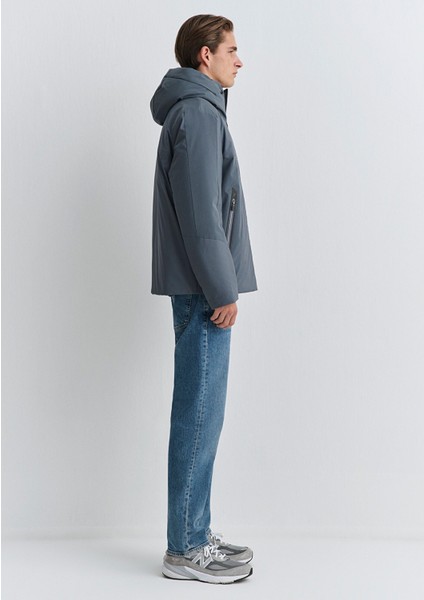 Su İtici Kapüşonlu Gri Şişme Mont 0110663-80776