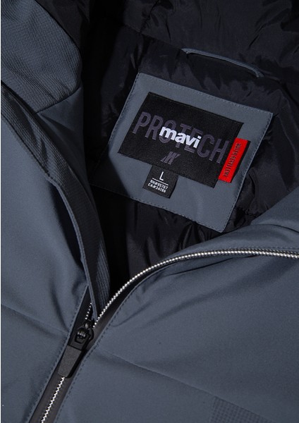 Su İtici Kapüşonlu Gri Şişme Mont 0110663-80776