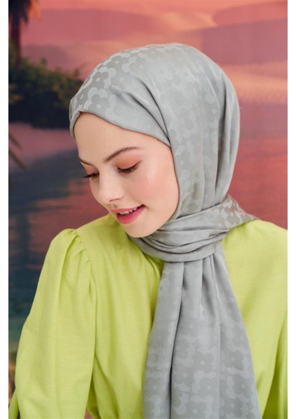 Çiçek Desen Jakar Italyan Ipekli Şa Açık Gri