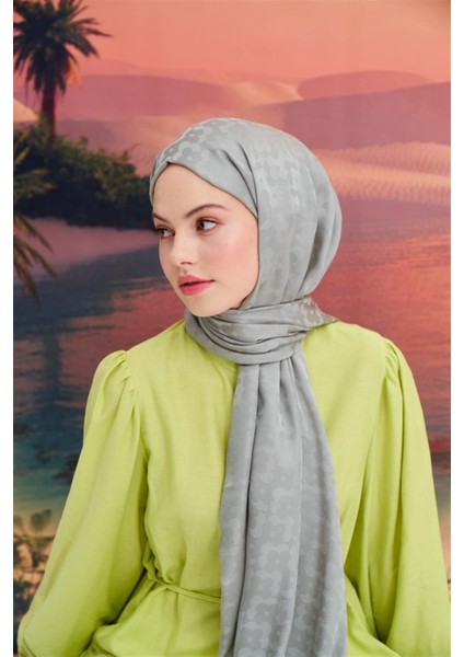 Çiçek Desen Jakar Italyan Ipekli Şa Açık Gri