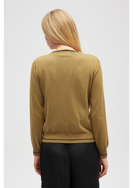 Risa Düz Örgü, Kadın Triko Hırka - Zeytin Yeşili