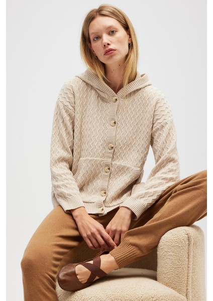 Yvonne Kapüşonlu Cepli Triko Hırka - Bej fiyatları