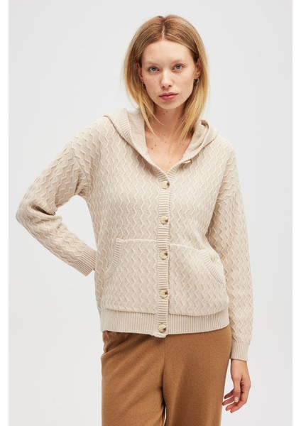 Yvonne Kapüşonlu Cepli Triko Hırka - Bej modelleri