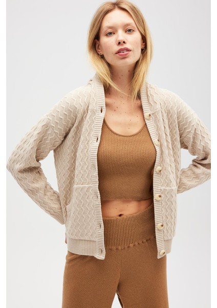 Yvonne Kapüşonlu Cepli Triko Hırka - Bej indirimleri