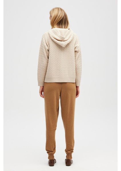 Yvonne Kapüşonlu Cepli Triko Hırka - Bej