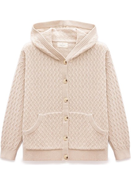 Yvonne Kapüşonlu Cepli Triko Hırka - Bej