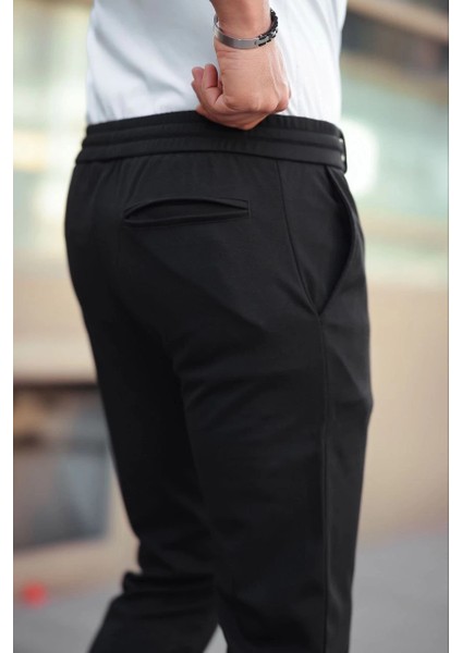 Erkek Diagonel Mikro Dokulu Cepli Beli Lastilki Pantolon - Siyah fiyatları