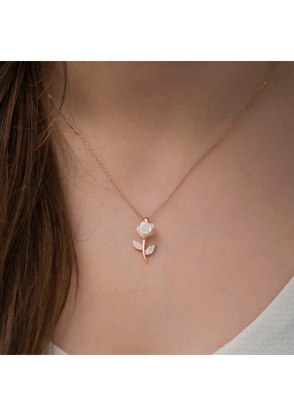 Gümüş Rose Beyaz Gül Kolye fiyatları