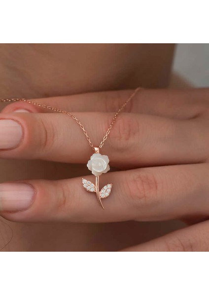 Gümüş Rose Beyaz Gül Kolye fırsatları