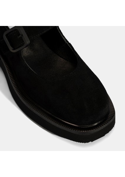 Kadın Siyah Ayarlanabilir Tokalı Mary Jane Süet Günlük Ayakkabı
