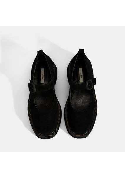Kadın Siyah Ayarlanabilir Tokalı Mary Jane Süet Günlük Ayakkabı