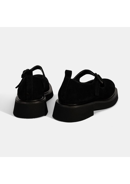 Kadın Siyah Ayarlanabilir Tokalı Mary Jane Süet Günlük Ayakkabı