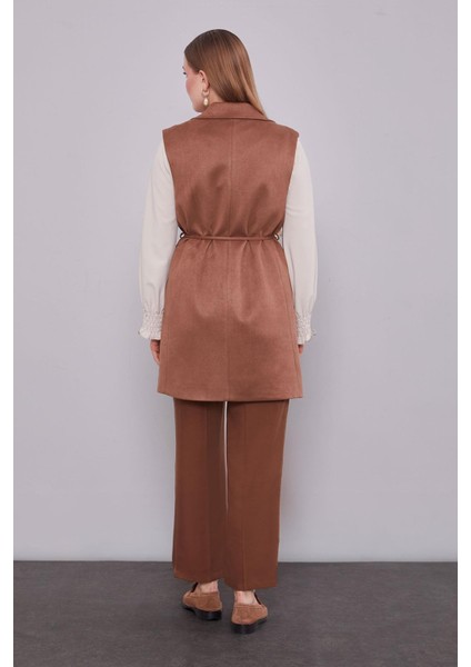 Kahve Süet Kemer Detaylı Yelek fırsatları