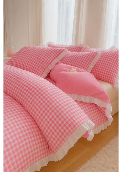 Ekose Fırfırlı Çift Kişilik Nevresim Seti