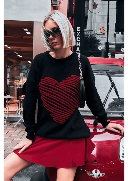 Kadın Kalp Desenli Triko Kazak T3161 fiyatları