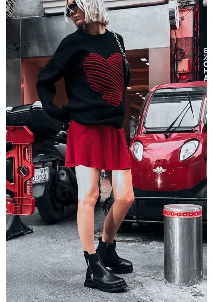 Kadın Kalp Desenli Triko Kazak T3161 fırsatları