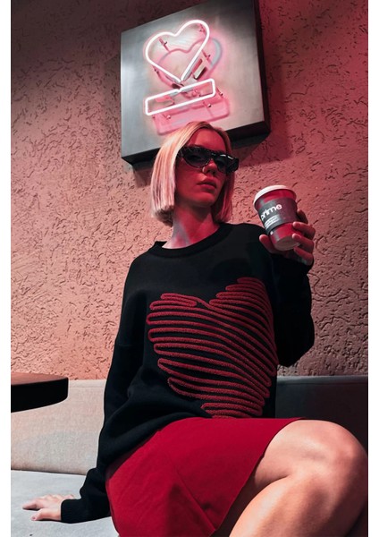 Kadın Kalp Desenli Triko Kazak T3161 indirimleri