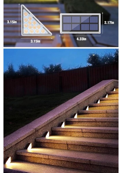 8 Adet Üçgen Güneş Enerjisi ile Şarj Olan Dış Mekan Solar Basamak Köşe Ası