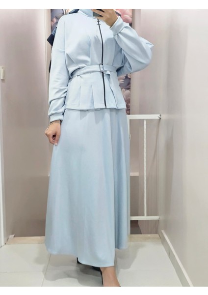 Kadın Tesettür Ikili Takım Etekli Ceketli Kuşaklı Eylül Takım