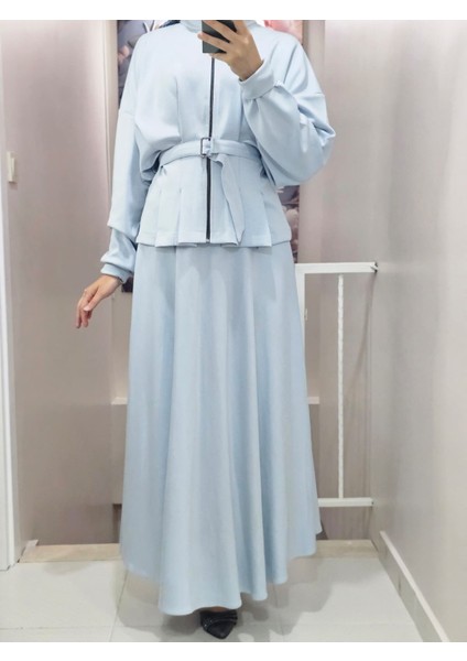 Kadın Tesettür Ikili Takım Etekli Ceketli Kuşaklı Eylül Takım fiyatları
