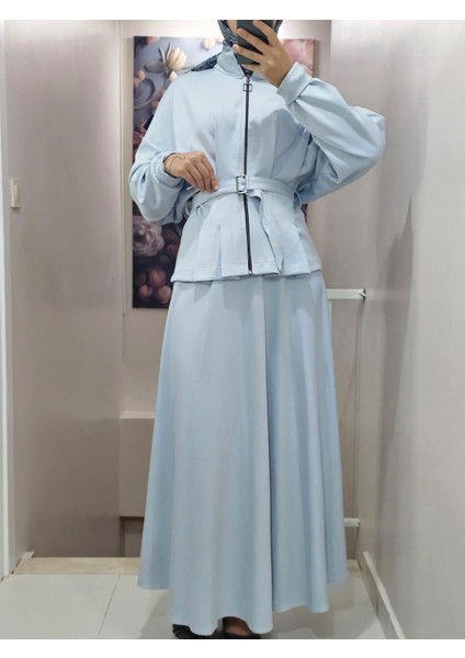 Kadın Tesettür Ikili Takım Etekli Ceketli Kuşaklı Eylül Takım modelleri