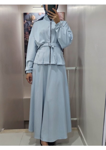 Kadın Tesettür Ikili Takım Etekli Ceketli Kuşaklı Eylül Takım fırsatları