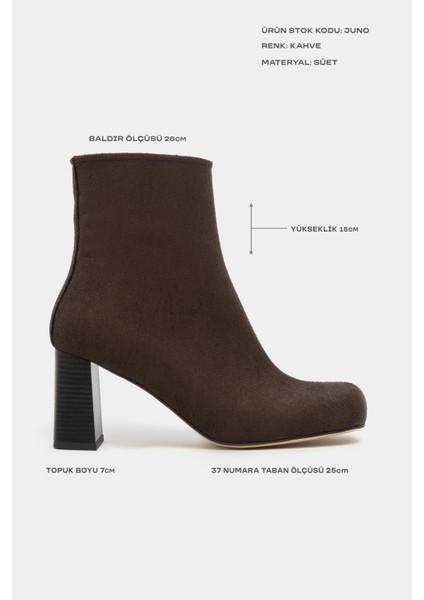 Juno Kahve Süet Fermuarlı Kalın Topuklu Küt Burun Kadın Bot fiyatları