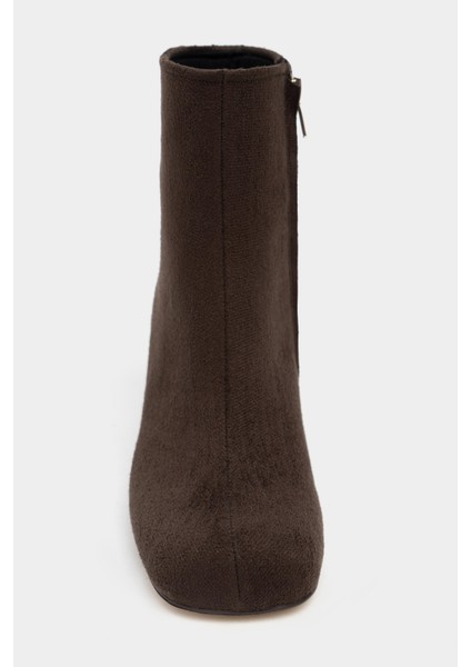 Juno Kahve Süet Fermuarlı Kalın Topuklu Küt Burun Kadın Bot modelleri