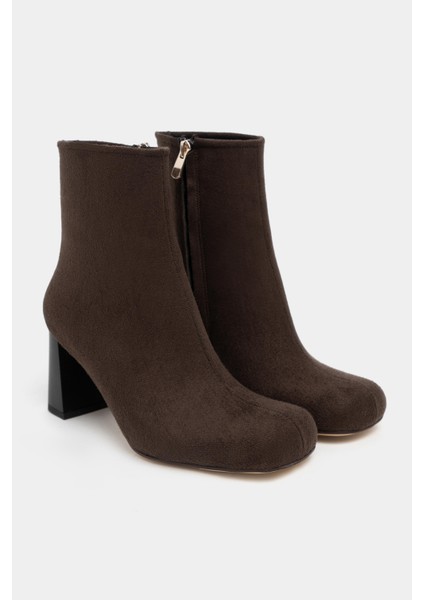 Juno Kahve Süet Fermuarlı Kalın Topuklu Küt Burun Kadın Bot indirimleri