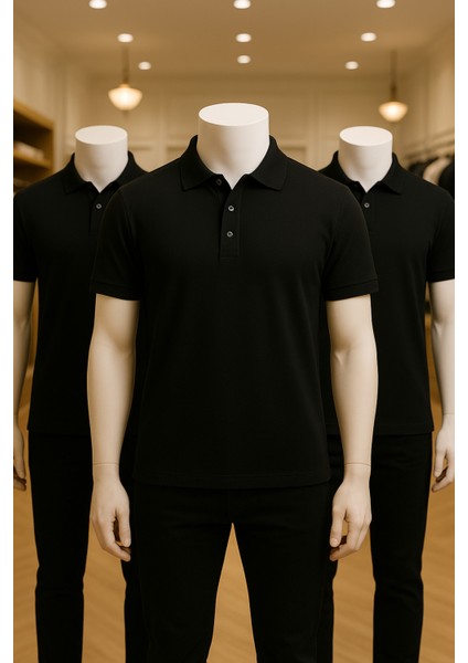 Erkek Giyim %100 Pamuklu 3 Adet Siyah Polo Yaka Tişört LL.DINC3LU.001