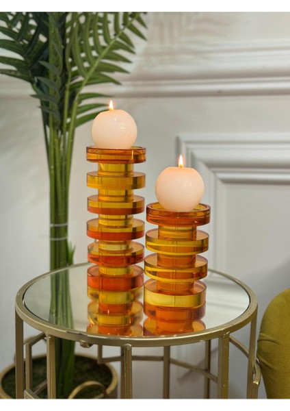 Ikili Kristal Galata Mumluk Set - Turuncu