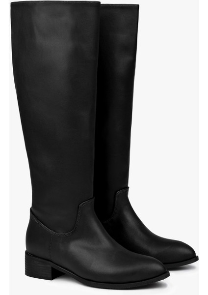 Kadın Erica Siyah Cilt Kovboy Çizme Suni Deri Klasik Topuklu Konforlu