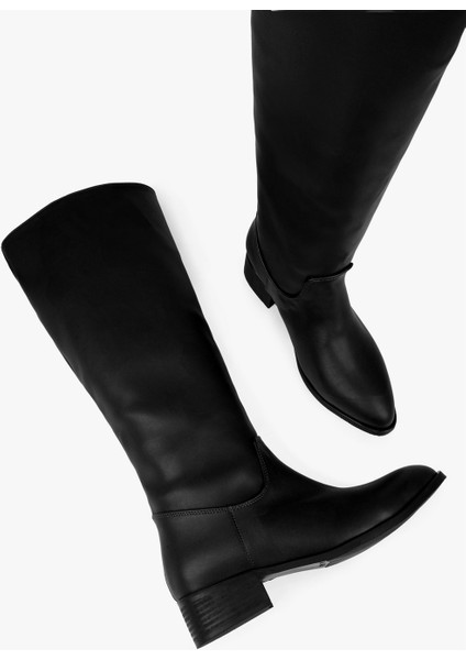 Kadın Erica Siyah Cilt Kovboy Çizme Suni Deri Klasik Topuklu Konforlu fırsatları